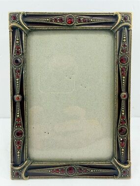 Vintage SK Jeweled 3.5x5.5 Frame Ruby Red Rhinestone Enamel Victorian Whimsigoth